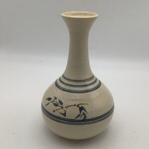 Blue and Cream Pottery Vase with Bamboo Design